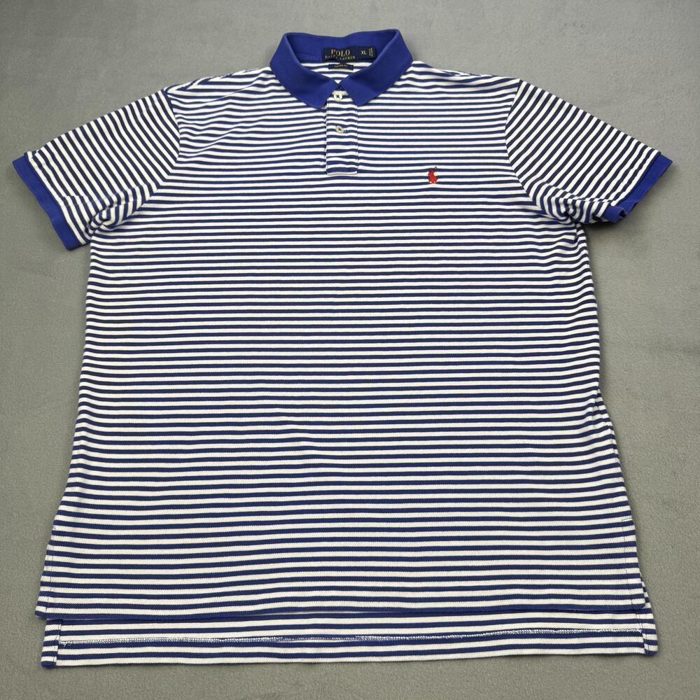 Polo Ralph Lauren Polo Shirt Mens XL Blue Stripe Custom Fit Cotton Nautical
